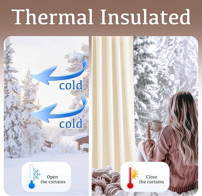 StangH Ivory White Velvet Curtains - 96 inches Long Bedroom Privacy Drapes Luxury Home Decoration for Wall Backdrops Room Darkening Window Curtains for Nursery/Wedding, W52 x L96, 2 Panels