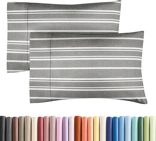 Queen Pillow Cases Set of 2 - Ultra Soft Hotel Quality Pillowcase Covers - Comfy, Cozy & Wrinkle Free - Shrinkage and Fade Resistant - Machine Washable Pillow Protectors - 2 Piece Set - Grey Stripes 3
