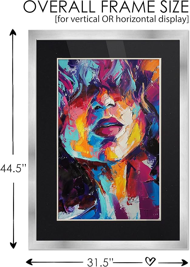 27x40 Frame Silver Wood with Black Mat | 30x43 Frame Matted to 27x40 | Display Your Picture Under UV Acrylic Shatter Guard Front, with Foam Board Backing and Wall Hanging Hardware - Solid Wood Frame
