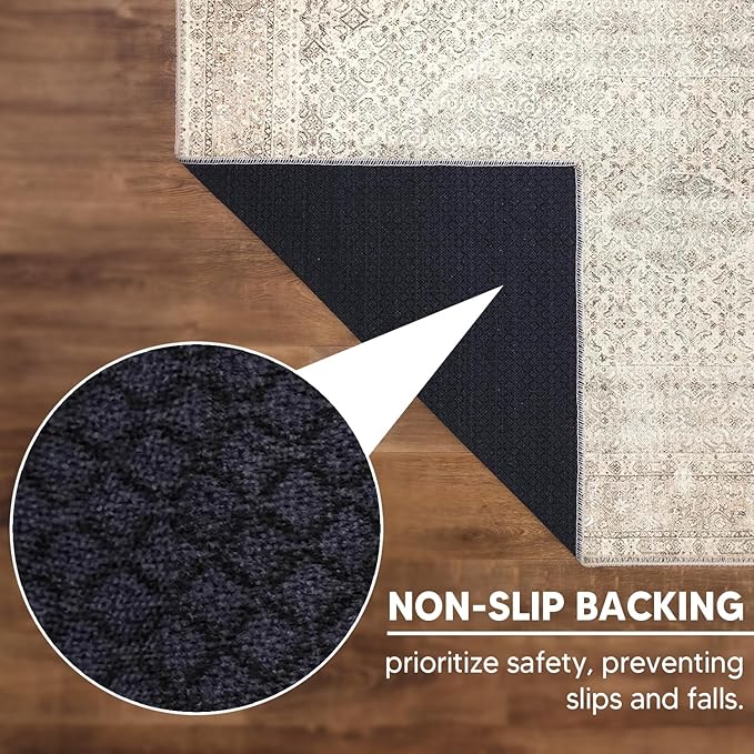 Keen Home Design 2x12 Rug - Machine Washable Runner Rug with Non-Slip Backing, Ideal for Hallway, Entryway, Kitchen, Laundry Room - Vintage, Easy Clean, Durable, Low Pile - (2'6" x 12')
