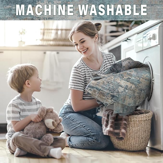 8x10 Area Rugs for Living Room：Large Machine Washable Area Rug with Non Slip Backing Non Shedding Abstract Stain Resistant Carpet for Bedroom Dining Room Nursery Home Office - Green