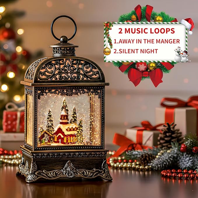 Christmas Snow Globe, Lighted Church Nativity Scene, Musical Snow Water Lantern Swirling Glittering Holiday Decoration and Gift for Family Children or Friends