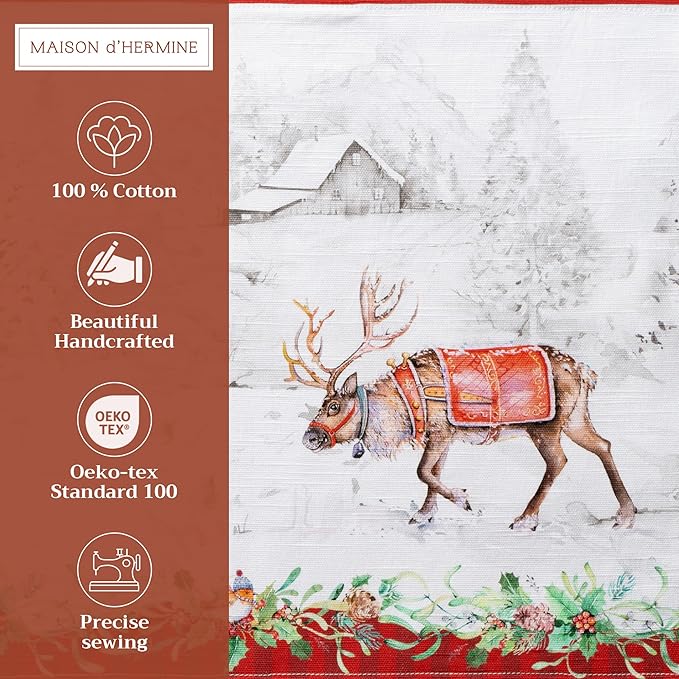 Maison d' Hermine Placemats Set of 4 100% Cotton Washable Cloth Place Mats, Reusable Table Mats for Kitchen Dining Decoration, Party, Wedding, Restaurant (Christmas Tradition, 13" x 19")