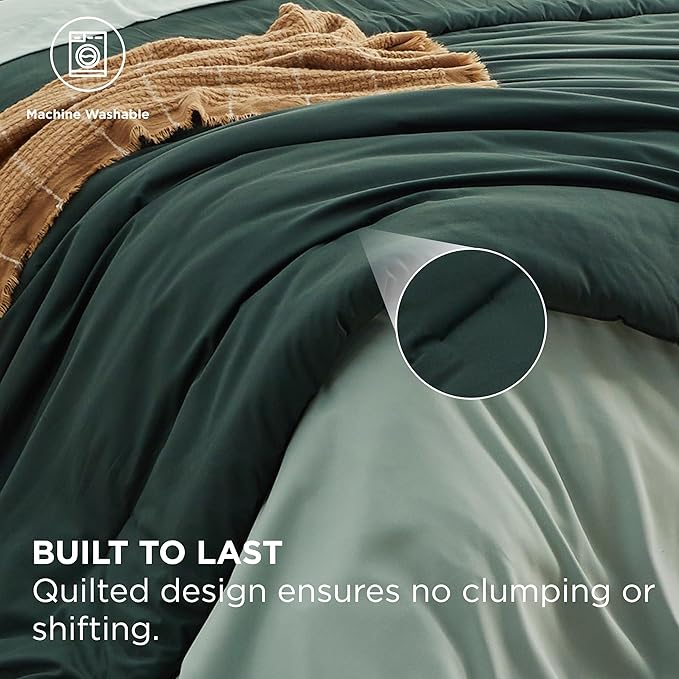 Bedsure Queen Comforter Set - 7 Pieces Forest Green Queen Bedding Set for All Seasons, Boho Contrasting Design Bed in a Bag with Comforter, Sheets, Pillowcases & Shams