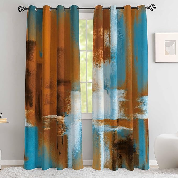 Asuexpect Rust Curtains 2 Panels Abstract Curtain Room Darkening Grommet Window Treatments Modern Decorative for Bedroom Living Room, 42x72 Inches