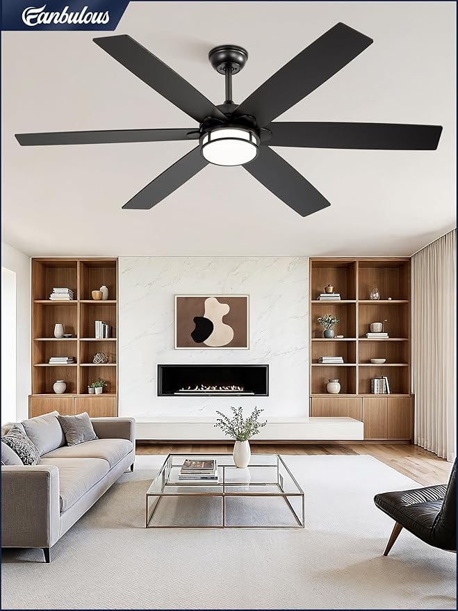 60 Inch Ceiling Fans with Lights, Farmhouse Large Ceiling Fans with Remote, Black&Brown Modern Ceiling Fan with LED Light, Quiet DC Motor for Living Room, Bedroom, Kitchen, Indoor