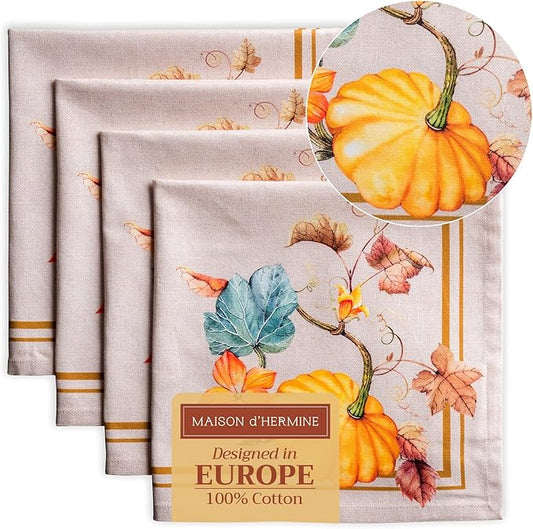 Maison d' Hermine Cloth Napkins Set of 4 100% Cotton Everyday Reusable Square Napkins Cloth Washable, Dinner, Party, Wedding, Restaurant (Potiron, 20" x 20")