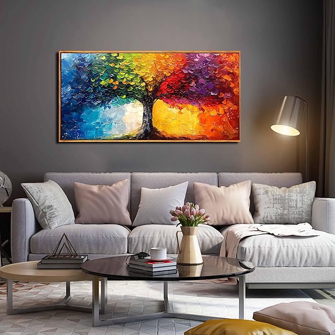 Colorful Tree Artwork for Living Room - Modern Prints Wall Art for Office - Framed Canvas Wall Art Size 24" x 48"