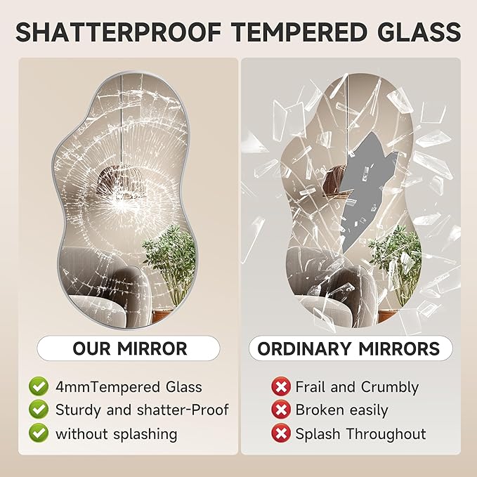 Hasipu Irregular Wall Mirror – 25"x45" Silver Irregular Abstract Mirror for Wall Asymmetrical Wall Mirrors Decorative Modern for Living Room Bathroom,Bedroom,Hallway