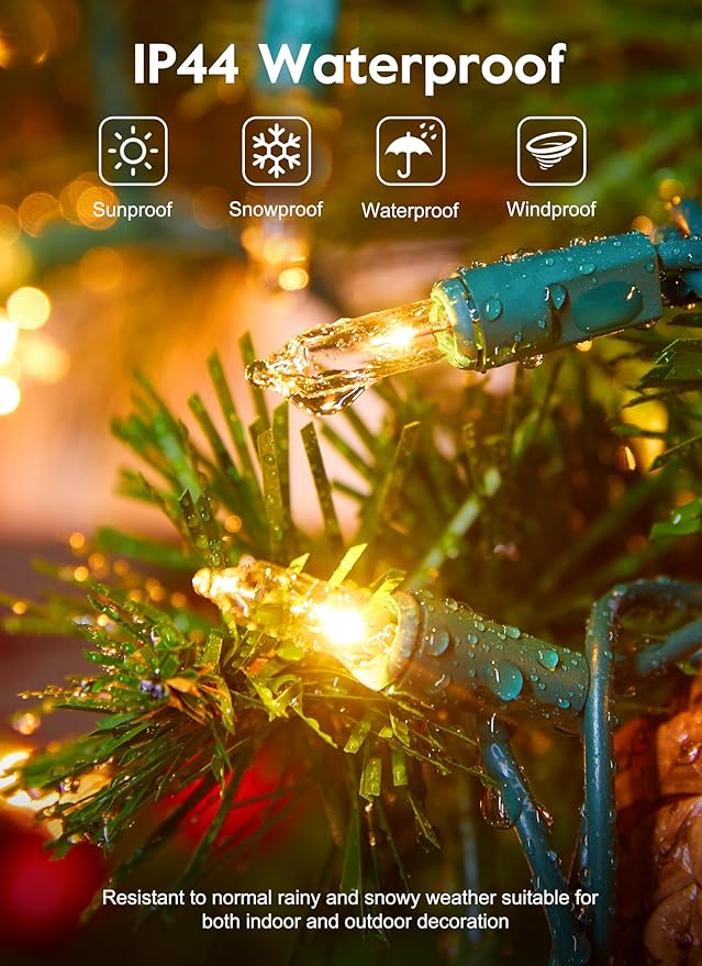 2Pack Christmas String Lights 50 Count 12 Feet Incandescent Bulb Mini Lights for Indoor Xmas Tree Garland Birthday Wedding Party Festival Decoration, Green Wire