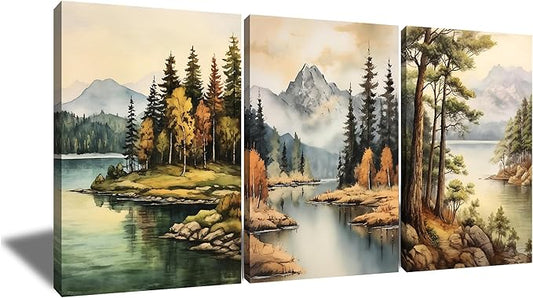 Abstract Landscape Canvas Wall Art Modern Forest and Mountain Range Pictures Print Autumn Beautiful Scenery Poster Painting for Living Room Office Wall Decoration Artwork Ready to Hang [72''Wx 36''H]