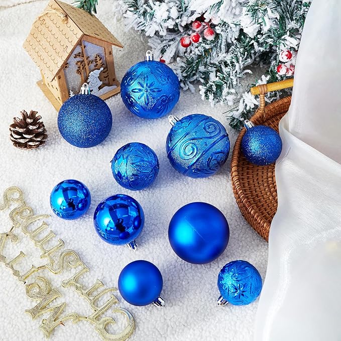 Wironlst Christmas Ball Ornaments - 30pcs Shatterproof Plastic Christmas Ornaments Hanging Ball Decorations for Xmas Tree, Holiday, Wedding, Party (Multi-Size, Blue)