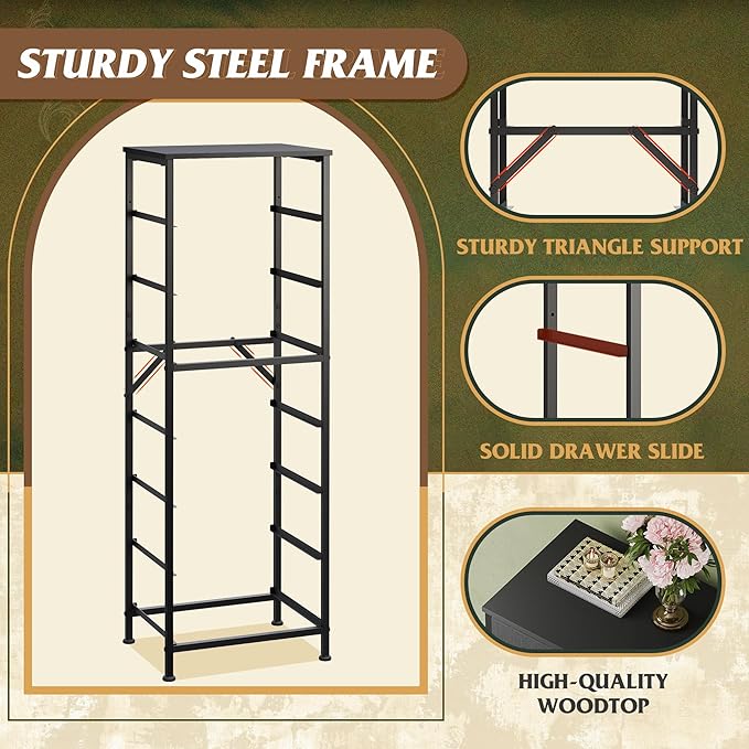 WLIVE Black Tall Dresser for Bedroom, 7 Drawer Dressers & Chests of Drawers, Fabric Dresser for Closet, Living Room, Night Stand with Metal Frame, Storage Tower with Fabric Bins, Wood Top