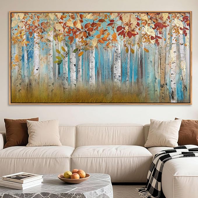 YCPRIMER Birch Tree Canvas Wall Art Landscape Yellow Picture Wall Decor for Living Room Large Bedroom Wall Decor Above Bed Artwork for Walls 29×58IN