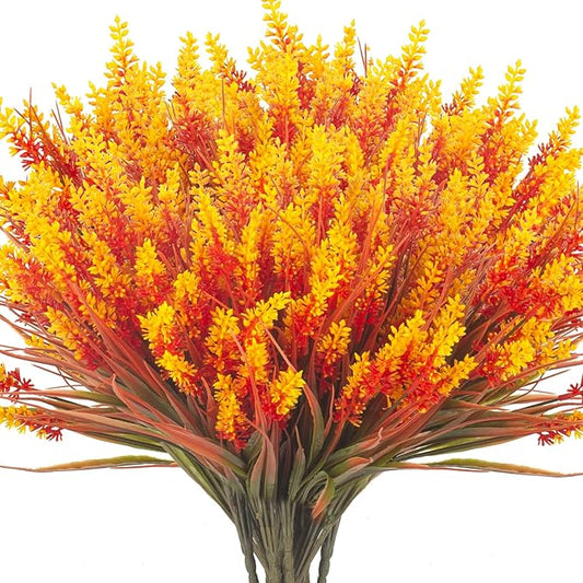 20 Bundles Artificial Plants Outdoor Fake Monkey Grass with Flowers (Fall Red)