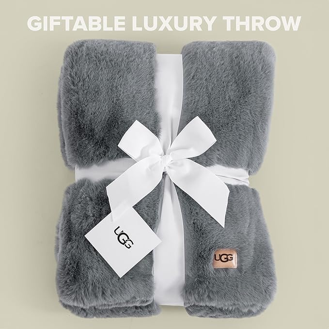 UGG Plush Faux Fur Throw Blanket Reversible Medium Weight Luxury Soft Throw Blankets for Bed or Chair, Hypoallergenic, Machine Washable, Home Decor, 50-inch x 70-inch, Chambray Blue Grey (Euphoria)