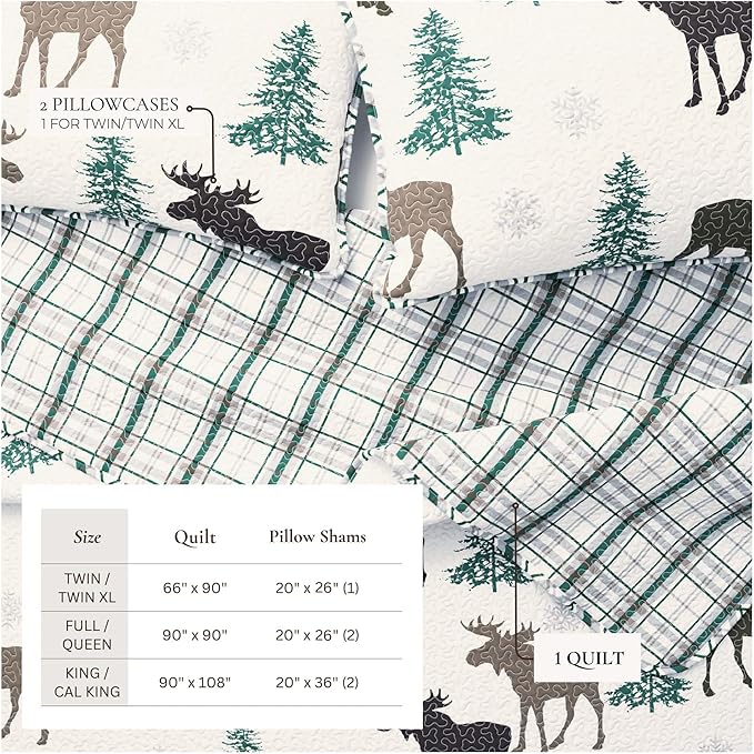 Great Bay Home Lodge Bedspread Twin/Twin XL Size Quilt with 1 Sham. Cabin 2- Piece Reversible All Season Quilt Set. Rustic Quilt Coverlet Bed Set. Wilderness Collection (Moose - Chocolate)