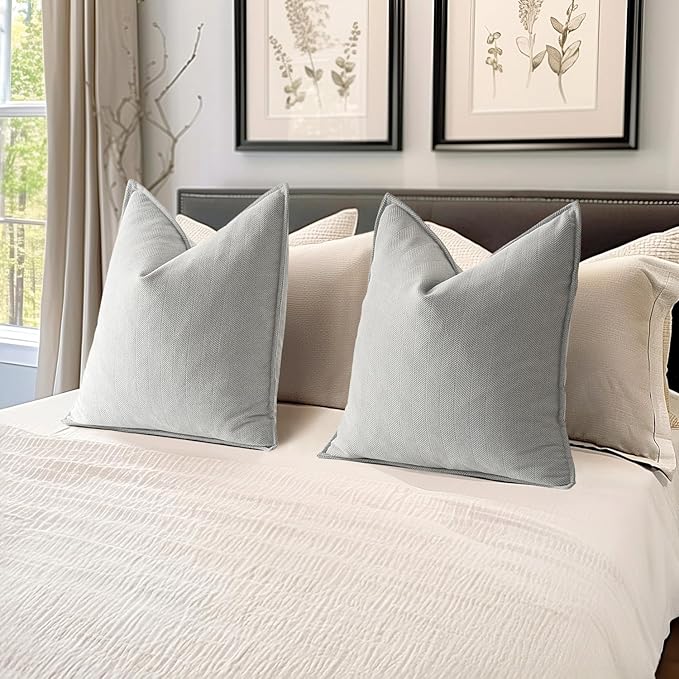 MIULEE Pack of 2 Light Grey Decorative Pillow Covers 20x20 Inch Soft Chenille Luxurious Couch Throw Pillows Farmhouse Cushion Covers with Elegant Design for Sofa Bedroom Living Room Home Decor