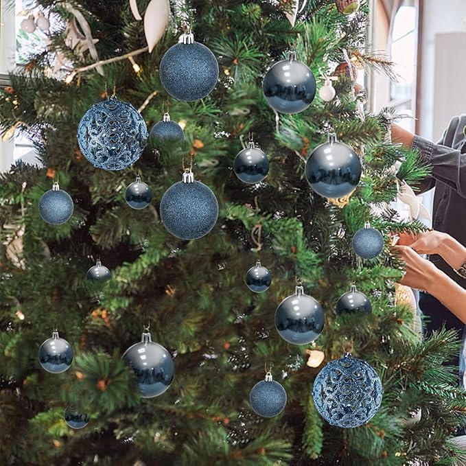 Christmas Balls Tree Ornaments, Shatterproof Christmas Decorations Set with Reusable Hand-held Gift Package for Holiday Xmas Tree Decor (100, Navy Blue)