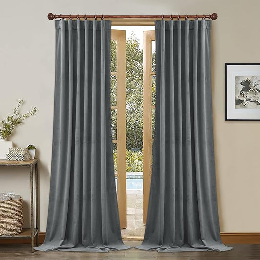 StangH Curtains Velvet Silver Grey - Bedroom Window Curtains 96 inches Long Super Soft Thick Room Darkening Curtain Drapes for Living Room/Kitchen, Light Grey, W52 x L96, 2 Panels