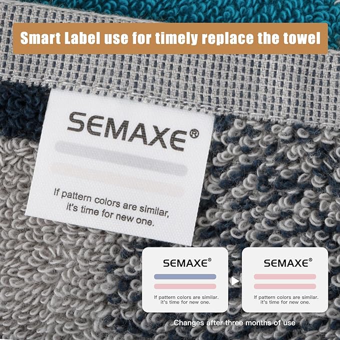 SEMAXE Bath Towel Set of 8 Include 2 Bath Towels 2 Hand Towels 4 Washcloths, 100% Cotton Bathroom Towels with Hanging Loops and Nano-Bio Lifecycle Labels, Colorful Towel - Checkered Collection