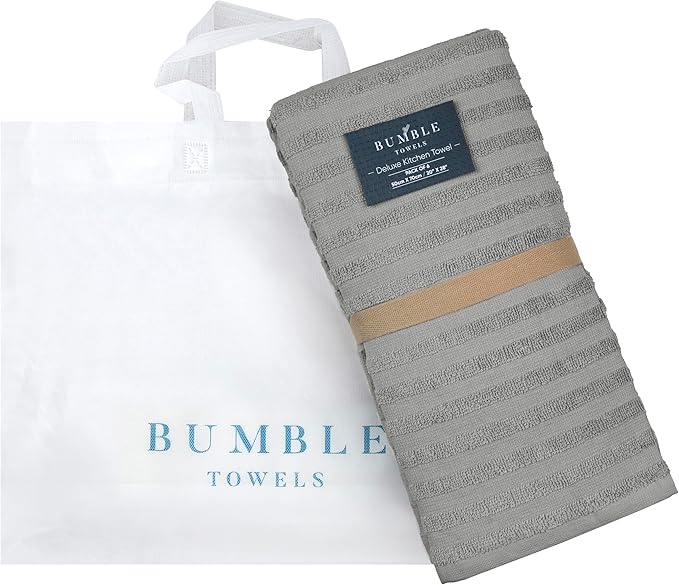 Premium Kitchen Towels (20”x 28”, 6 Pack) | Large Solid Cotton Hand Towels | 400 GSM | Highly Absorbent Dish Cloths with Hanging Loop | Gray