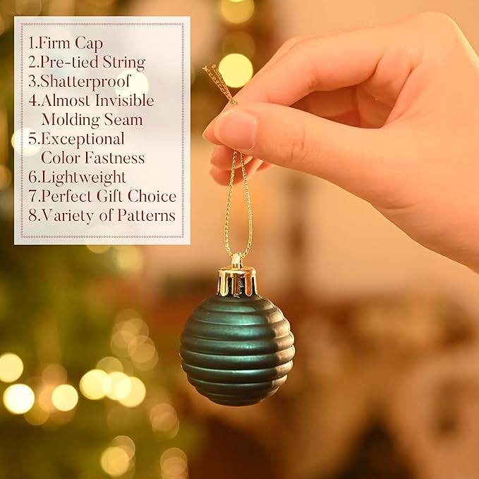 Valery Madelyn 1.57 Inches Small Christmas Tree Decorations Ornament Set for 4th of July Fall Halloween, 24ct Teal Green and Gold Shatterproof Hanging Ball Ornaments Holiday Party Decor