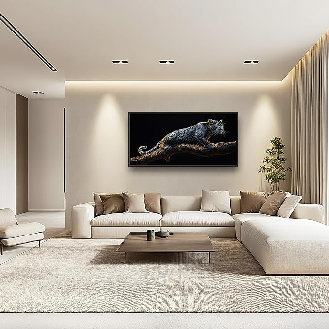 Flintis Large Black and White Leopard Framed Wall Art Leopard Pictures Wall Decor Abstract Animal Portrait Canvas Painting Print Artworks Framed for Living Room Bathroom Master Bedroom 60L X 30W