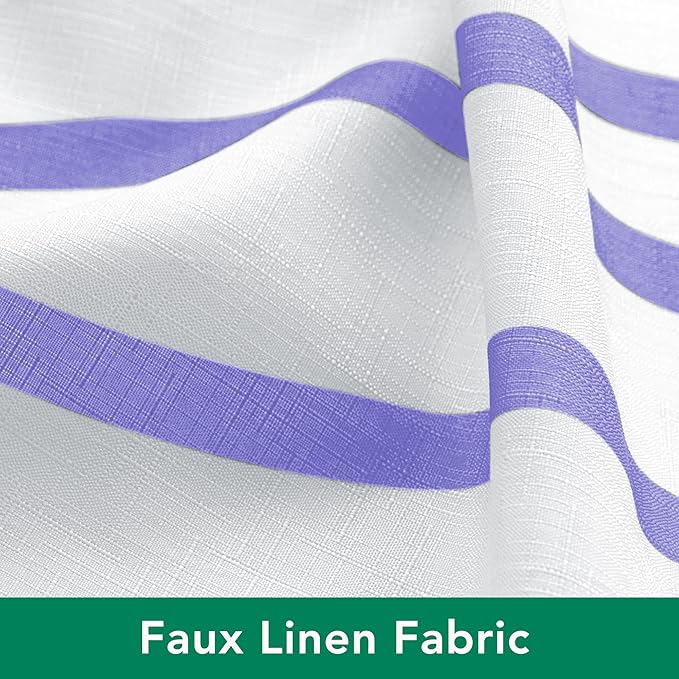 Biscaynebay Textured Fabric Shower Curtain 72x72 Inch, Lavender Printed Striped Linen Modern Hotel Luxury Quality Cloth Bathroom Curtains Machine Washable