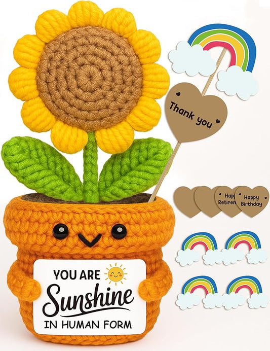 Crochet Sunflower Affirmation Gift | You are Sunshine in Human Form | Appreciation Gift for Coworker, Teacher, Best Friend, Employee – Birthday, Christmas, Thanksgiving for Women Men