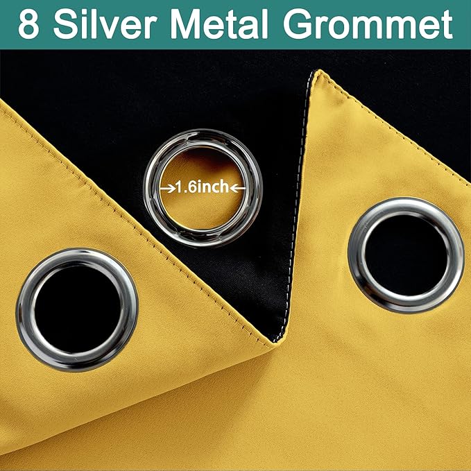 Yakamok 100% Blackout Thermal Insulated Curtains, Noise Reducing Barrier Panel for Sliding Glass Door, 2 Thick Layers Heat Full Light Blocking Patio Door Drapery, Mustard Yellow, W100 x L84, 1 Panel