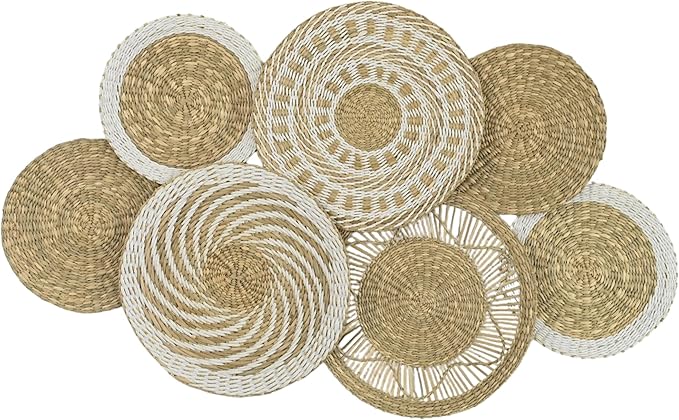 Wicker Wall Decor Set – Boho Basket Wall Art, Natural Woven Wall Art for Living Room Bedroom, Seagrass Decorative Plates For Wall Hanging, Flat and Lightweight