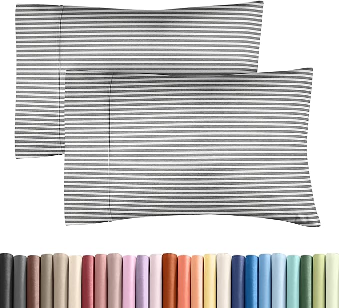 Queen Pillow Cases Set of 2 - Ultra Soft Hotel Quality Pillowcase Covers - Comfy, Cozy & Wrinkle Free - Shrinkage and Fade Resistant - Machine Washable Pillow Protectors - 2 Piece Set - Grey Stripes 2