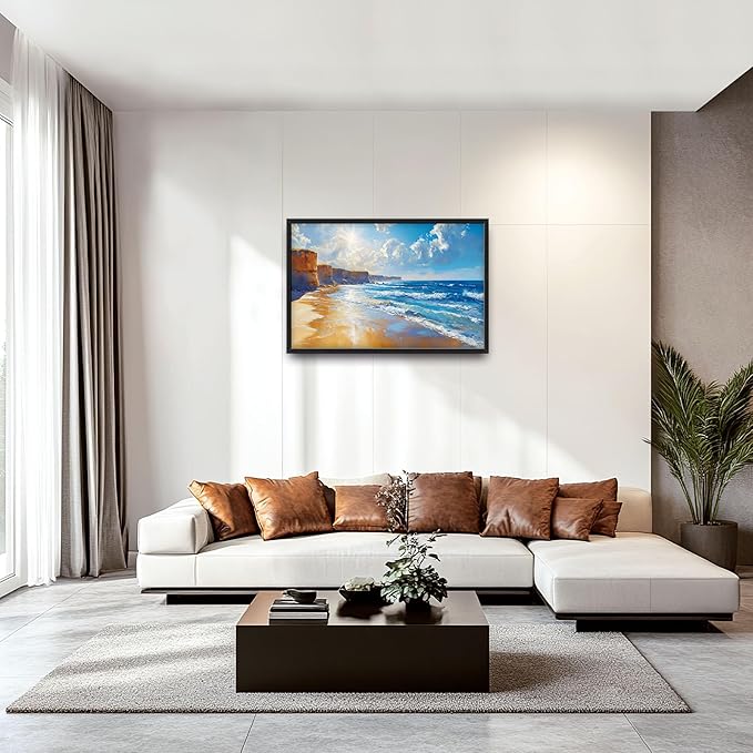 Coastal Beach Large Wall Art for Living Room, Ocean Sun Oversized Wall Decor Pictures, Seaside Framed Canvas Print Painting, Modern Artwork for Bedroom Office Home Decor 36"x24"