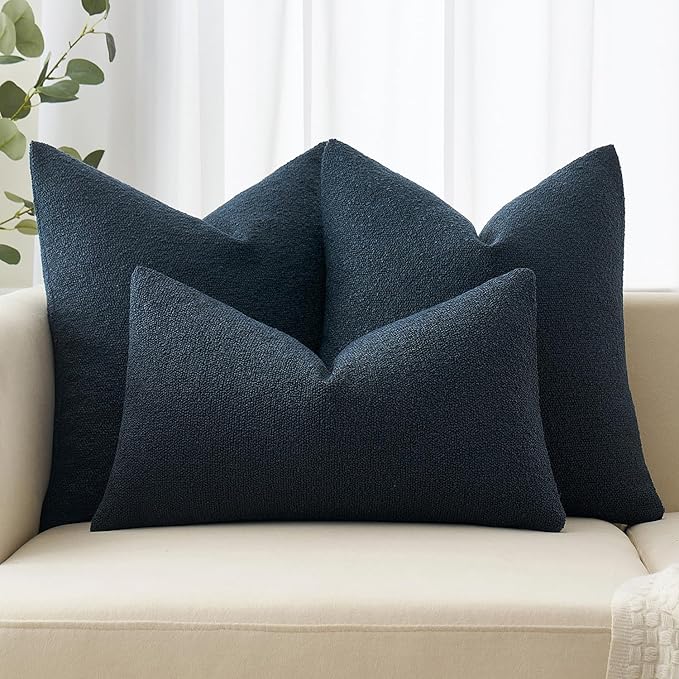 MIULEE 18x18 Inch Decorative Pillow Covers for Couch Bed Set of 2 Textured Boucle Neutral Throw Pillows Navy Blue Accent Solid Cushion Pillowcase Cozy Soft Sofa Livingroom Home Decor
