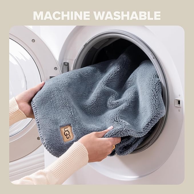 UGG Whitecap Plush Throw Blanket Fleece Lightweight Soft Cozy Throw for Couch or Bed Luxury Home Decor for Living Room Washable Hypoallergenic Blankets for Dorm Decor, 50-inch x 70-inch, Denim Blue