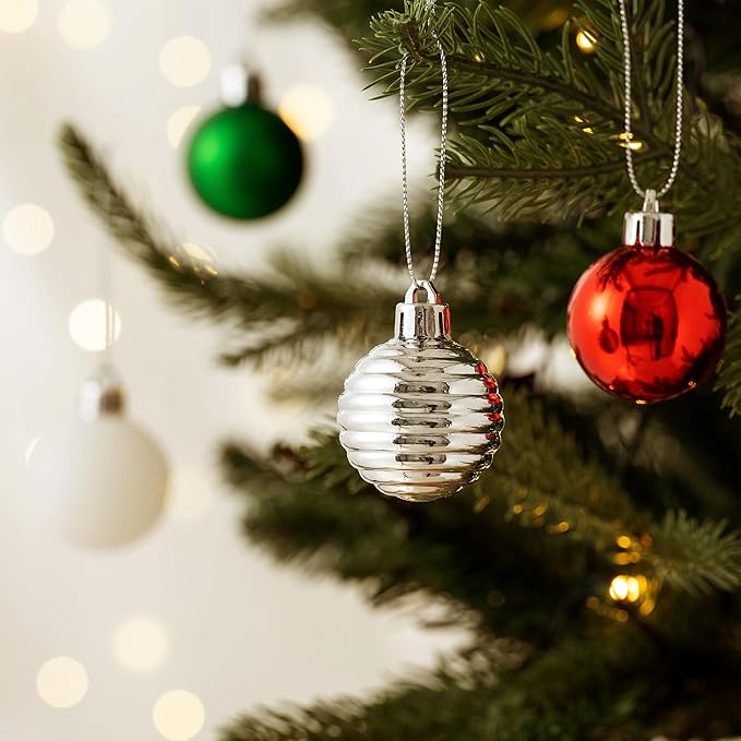 Valery Madelyn 1.57 Inches Small Christmas Tree Decorations Ornament Set for 4th of July Fall Halloween, 24ct Red Green and White Shatterproof Hanging Ball Ornaments Holiday Party Decor