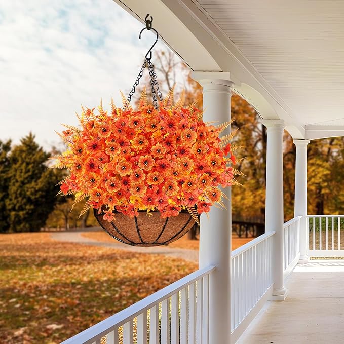 16PCS Artificial Fall Flowers for Outdoors, Realistic Faux Silk Flowers with Eucalyptus & Ferns, Fake Plants for Outside Planter, Patio, Porch, Garden Decor(Mixed)