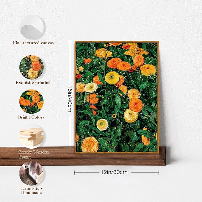 crmotu Vintage Framed Wall Art, Botanical Wall Art, Floral Wall Decor, Daisy Nature Decor Art Prints, Wildflower Landscape Rustic Canvas Paintings for Living Room Bedroom Kitchen Farmhouse 12x16in