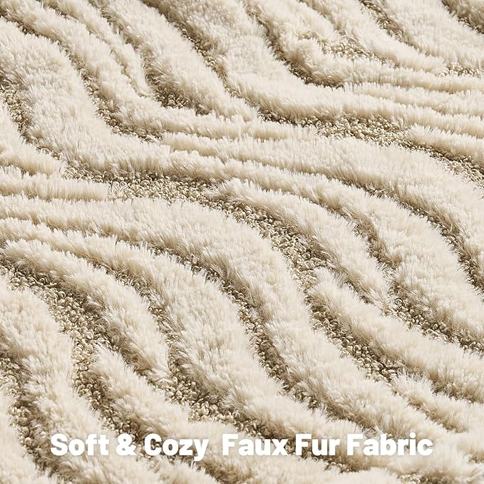 FUTEI Beige Decorative Throw Pillow Covers 24x24 Inch Set of 2,Soft Faux Fur Geometric Shapes Texture European Cushion Case,Boho Home Decor for Couch Bed Living Room