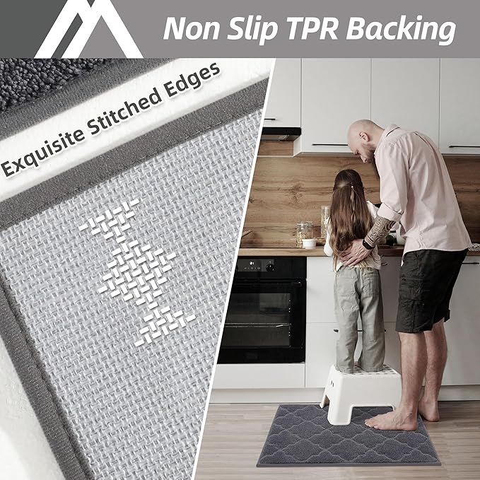 COSY HOMEER Kitchen Rugs Washable Non Slip Kitchen Mats for Floor Absorbent Kitchen Carpet 20" x 32" Soft Rugs for Kitchen,Sink Mat,Entrance,Area Rugs,Dark Grey