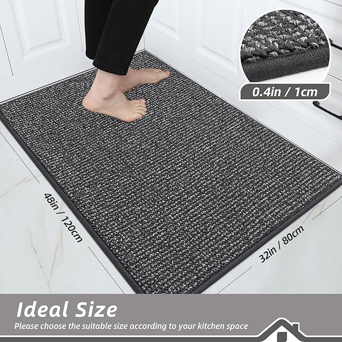 BEQHAUSE Kitchen Rugs 32"x48", Non-Slip Kitchen Mats for Floor, Super Absorbent and Stain Resistant Kitchen Rugs, Machine Washable Rugs for Kitchen, Hallway, Laundry & Sink, Charcoal