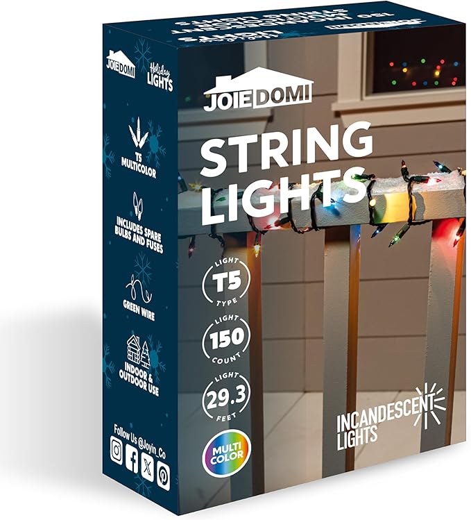 Joiedomi Multicolor Christmas String Lights,150 Count 31.2FT Christmas Fairy Tree Lights Plug in for Indoor Outdoor Xmas Decorations Patio Holiday Theme Party Yard House,Green Wire