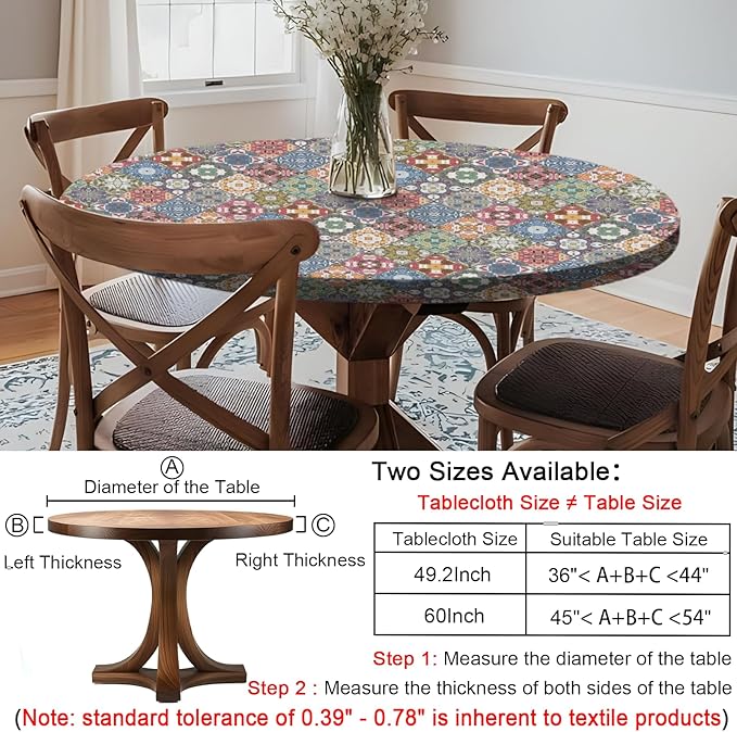Fitted Round Tablecloth for 45-54" Tables Stain Resistant Vintage Earthy Vinyl Mantel Para Mesa Redonda Kitchen Apartment Organizers Picnic Camping List Women Men Cool Practical Gift Ideas
