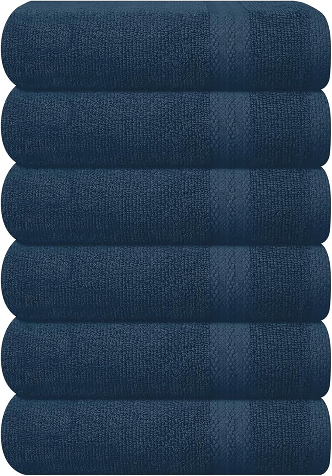 GLAMBURG Ultra Soft 6-Piece Hand Towel Set 16x28-100% Ringspun Cotton - Durable & Highly Absorbent Hand Towels - Ideal for use in Bathroom, Kitchen, Gym, Spa & General Cleaning - Mineral Blue