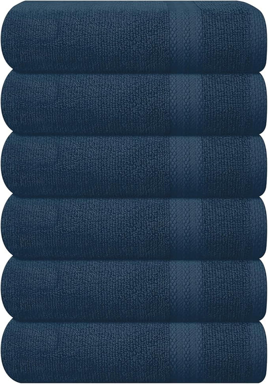 GLAMBURG Ultra Soft 6-Piece Hand Towel Set 16x28-100% Ringspun Cotton - Durable & Highly Absorbent Hand Towels - Ideal for use in Bathroom, Kitchen, Gym, Spa & General Cleaning - Mineral Blue