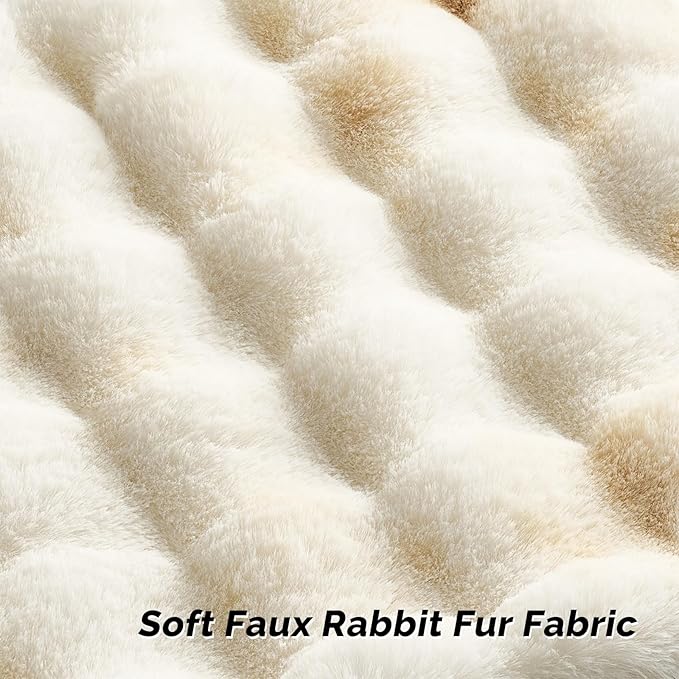 FUTEI Yellow White Decorative Throw Pillow Covers 12x20 Inch Set of 2,Soft Fuzzy Faux Rabbit Fur Pillow Case with Raised Texture,Neutral Boho Home Decor for Couch Bed Living Room