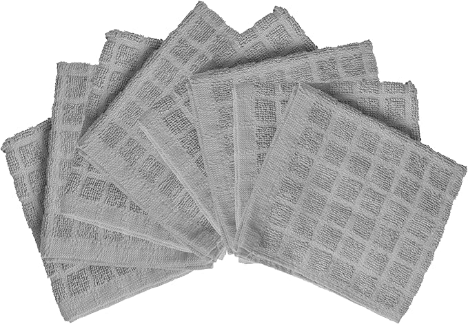 Premium Dish Towels (12”x 12”, 8 Pack) | Cotton Kitchen Hand Towels | Kitchen Towels | Highly Absorbent Tea Towels Set | Grey
