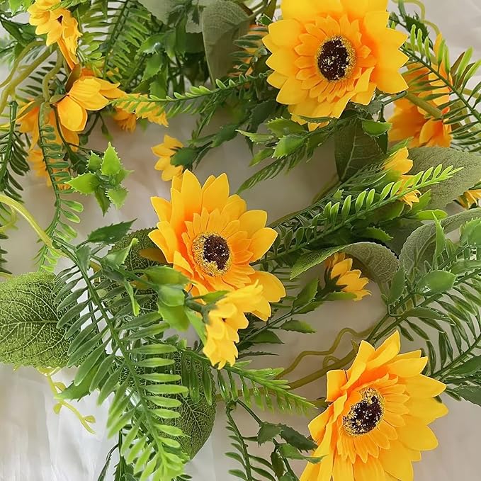 UKELER 3 Pack Artificial Sunflower Garland Fake Hanging Garland Yellow Sunflower Vines Artificial Sunflowers for Home Hotel Office Wedding Party Garden Craft Art Décor