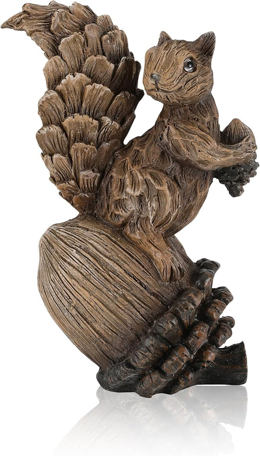Handcrafted Resin Squirrel Figurine on Pinecone - 8'' Woodland Animals Statue for Spring Summer Decor (Squirrel)